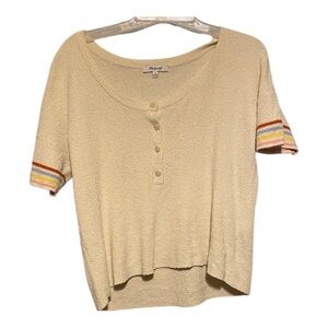 Madewell Cream Knit Blouse with Multicolor Stripes